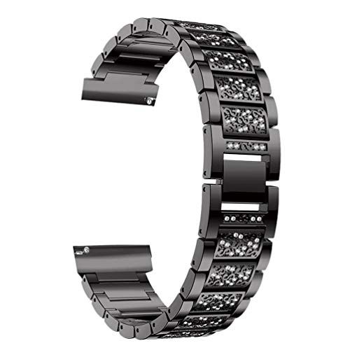 Crystal Rhinestone Metal Band for Fitbit Blaze HR - Stylish Strap Replacement (Black)