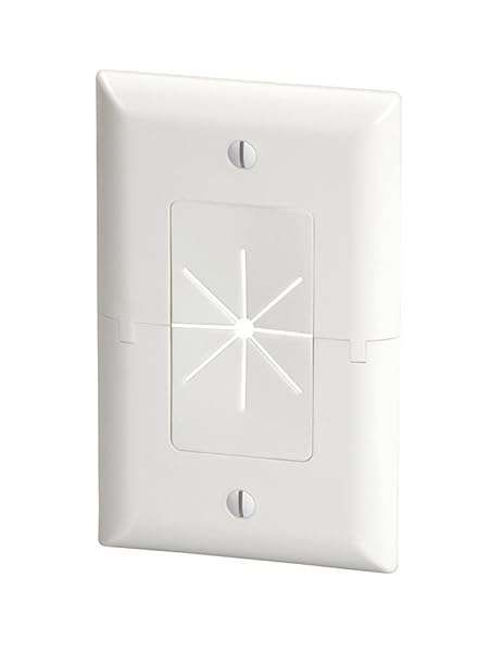 DATA COMM 45-0017-WH Split TV Outlet Cover - Flexible HDMI Pass-Through, Sturdy 1-Gang Wall Plate, Standard Size, White