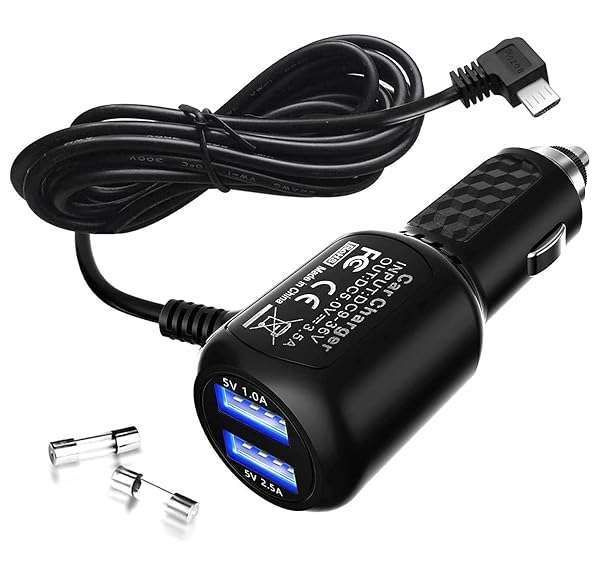 2024 Upgraded Dash Cam Charger - Dual USB Micro USB Car Charger (6.5FT) for APEMAN, Rexing, AKASO & More