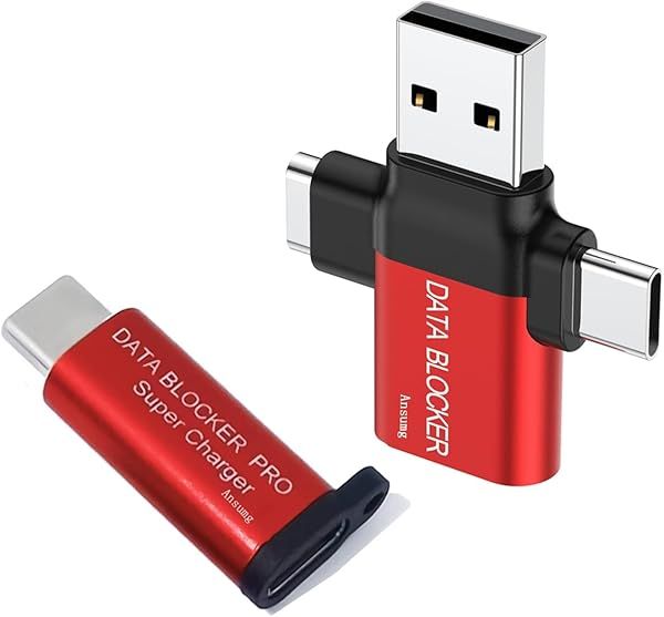 4-in-1 Universal USB Data Blocker: Protect iPhone 15 & Devices from Hacking - 2-Pack Red