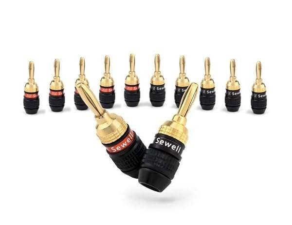 Deadbolt Banana Plugs 6-Pairs by Sewell - Gold Plated Speaker Connectors for Quick Setup (SW-29863-6)