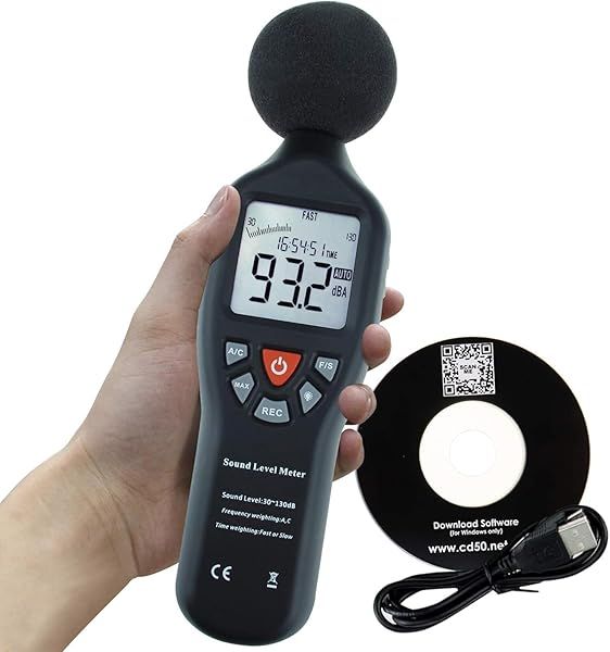 High Accuracy Decibel Meter with Data Logging & LCD Backlight - 30-130 dB SPL Range, PC Software Connectivity
