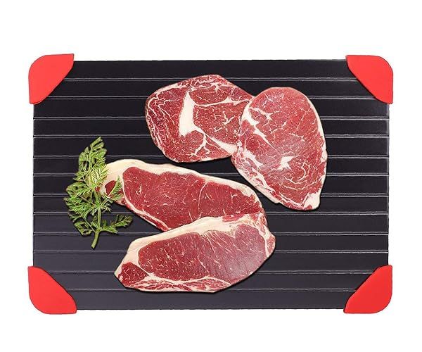 "Rapid Defrosting Tray for Frozen Meat | 14" x 8" Magic Thaw Board | Quick & Natural Defroster with Rubber Corners | Lock Nutrition"