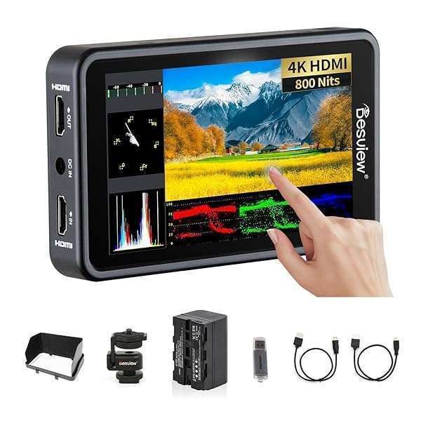 "Desview R5II 5.5" Touch Screen Camera Monitor: 4K HDMI, 3D-LUT, Vectorscope & NP-F750 Battery for DSLR"