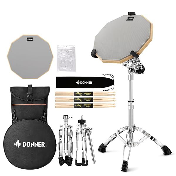 Donner Snare Drum Stand Set: 12'' Double-Sided Silent Pad, Drumsticks & Adjustable Backpack for 10''-14'' Drums