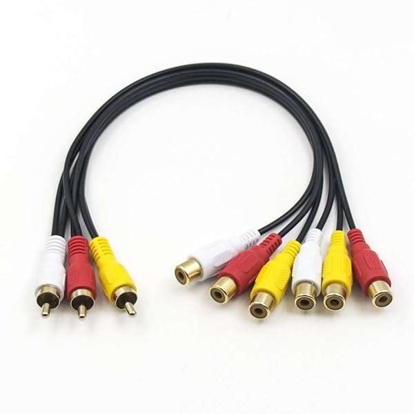 Duttek RCA Splitter Cable: 3 Male to 6 Female AV Adapter, 30cm Y Splitter for Audio & Video
