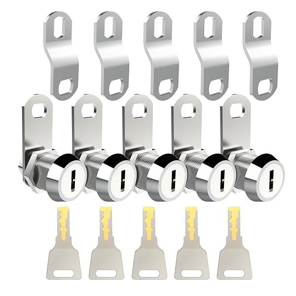 EG STARTS 5 Pack File Cabinet Cam Lock Set - Keyed Alike 5/8 & 7/8 Inch Cylinder Locks for Secure Mailbox & Drawer