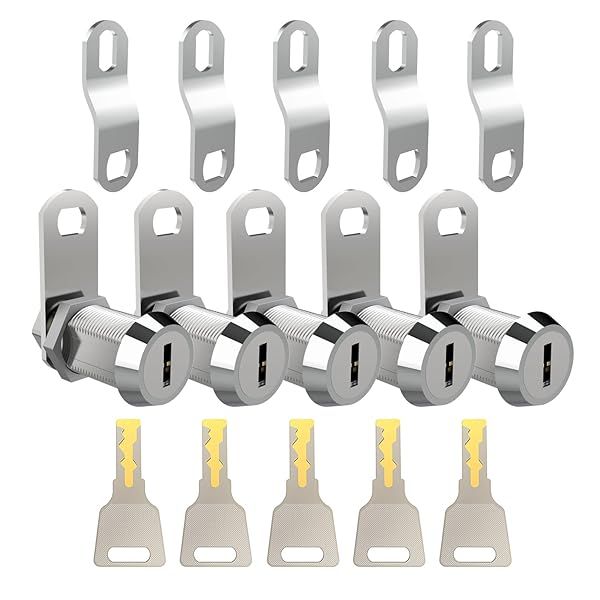 "EG 5X 1 1/8" Office Cabinet Door Locks - Keyed Alike Tubular Cam Lock with 5 Keys for Tool Boxes & Arcade Cabinets"