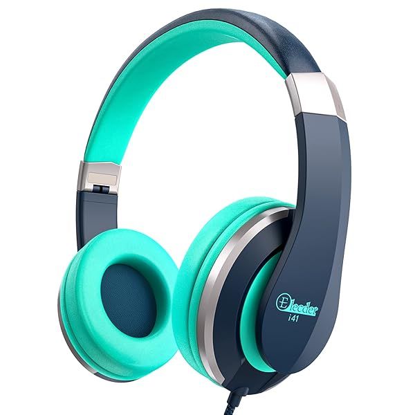ELECDER Kids Headphones i41: Foldable, Adjustable On-Ear Headphones for Children & Teens - Blue & Teal, Perfect for School & Devices