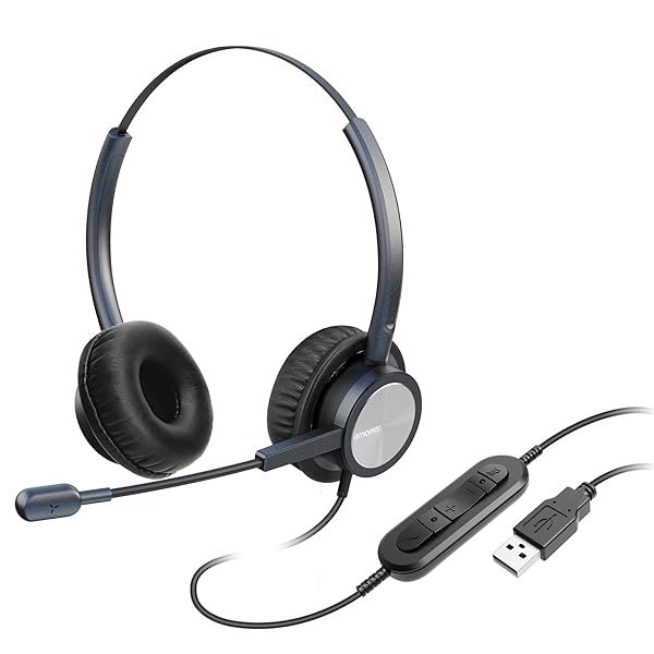 EMAIKER USB PC Headset: Noise Cancelling Mic for Work & Softphones - Compatible with Skype, Teams, Zoom & More