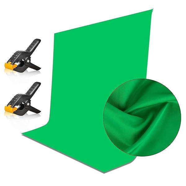 EMART 5x7ft Green Screen Backdrop - Wrinkle-Resistant Chroma Key Cloth for Zoom, Photoshoots & Live Streaming with 2 Spring Clamps