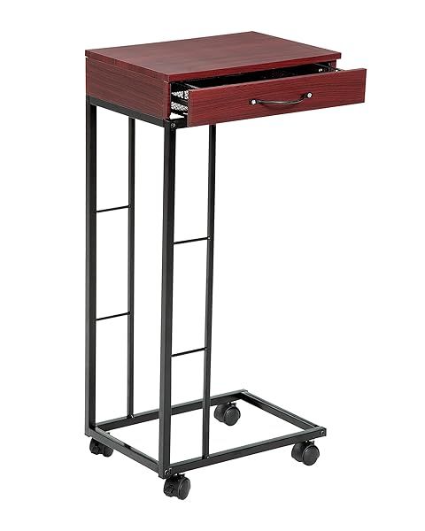 Stylish E.P.C. Wood & Metal Rolling Side Table with Drawer - Perfect for Any Room