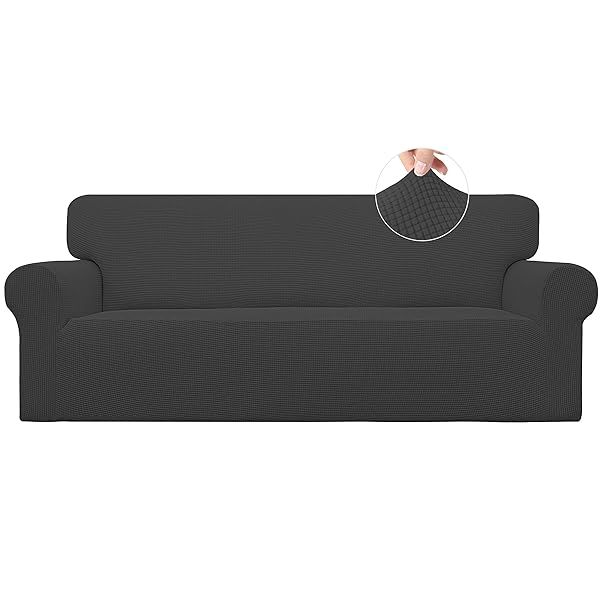 Easy-Going Dark Gray Stretch Sofa Slipcover - 1-Piece Couch Protector for Kids, Soft Polyester Spandex with Elastic Bottom