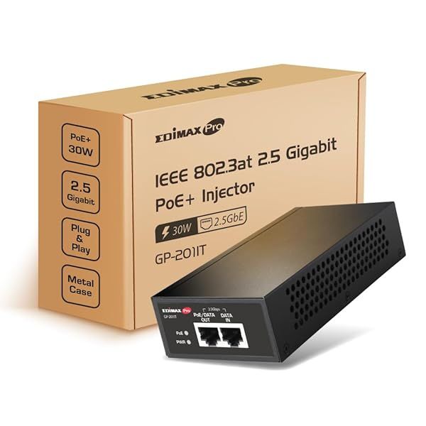 Edimax Pro Gigabit PoE+ Injector Adapter: 30W Power for IP Cameras, Phones & More - 2.5 Gbps, 100m Range (GP-201IT)