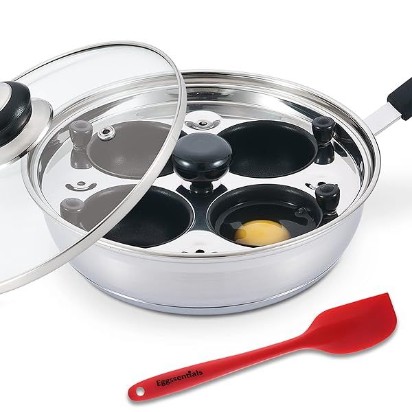 Eggssentials Stainless Steel Egg Poacher - PFOA Free Poached Egg Maker with Spatula for Perfect Eggs Every Time
