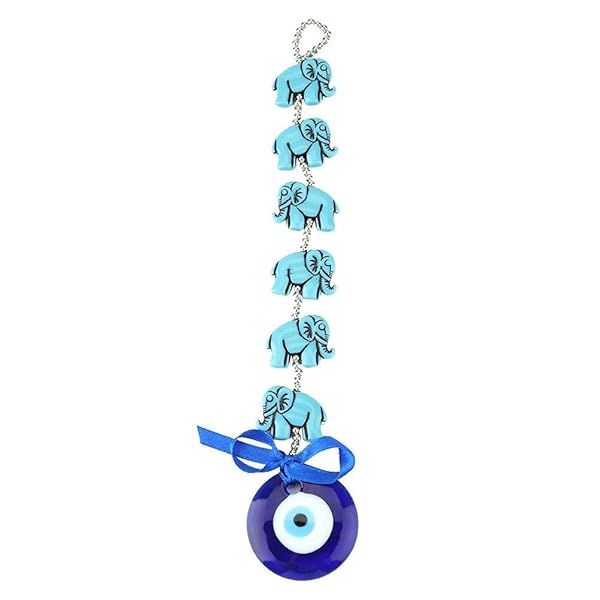 Turkish Blue Evil Eye Elephant Ornament: Lucky Glass Pendant & Wall Hanging Decor