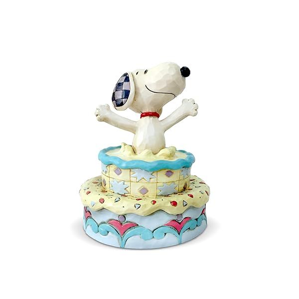Enesco Peanuts Jim Shore Snoopy Birthday Cake Figurine 5.5 Inch - Colorful Collectible Decor