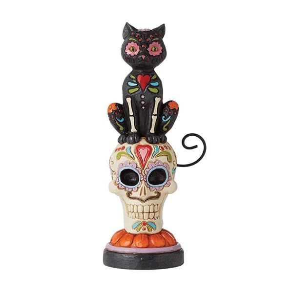 Enesco Jim Shore Halloween Day of the Dead Black Cat Figurine - 6.29 Inch Sugar Skull Decor