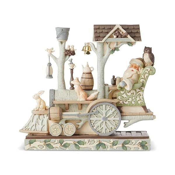 Enesco Jim Shore White Woodland Santa Train Engine Figurine - 4 Inch Multicolor Collectible