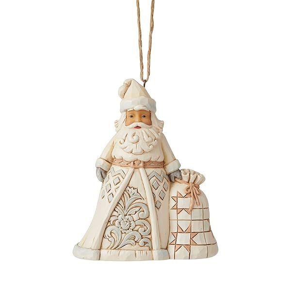 "Enesco Jim Shore White Woodland Santa Ornament - 4.5" Hanging Decor with Toy Bag - Cream & Brown"