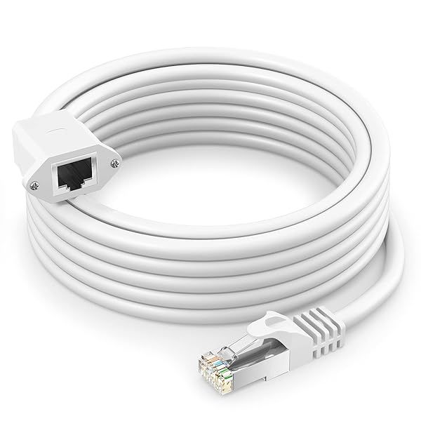 50ft Cat 6 Ethernet Extension Cable - Shielded RJ45 Male-to-Female Connector for Fast Internet & LAN Networks