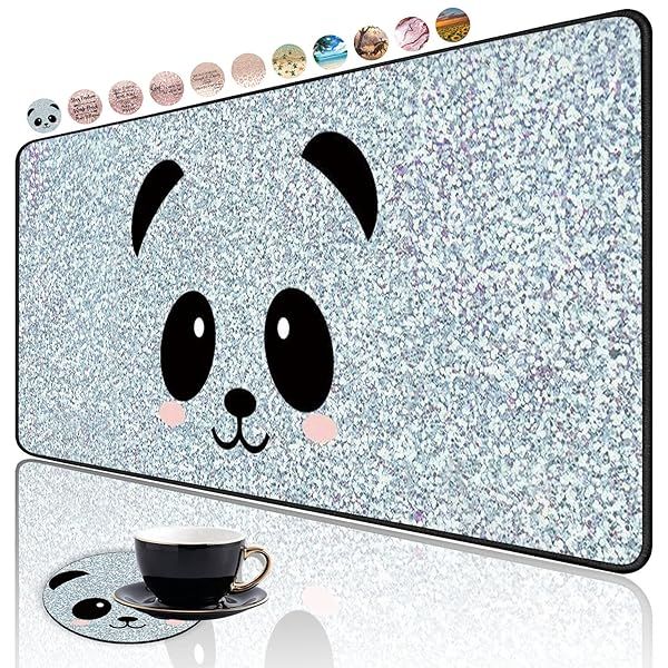 Large Panda Face Gaming Mouse Pad with Non-Slip Base & Cup Coaster - Perfect for Office & Study