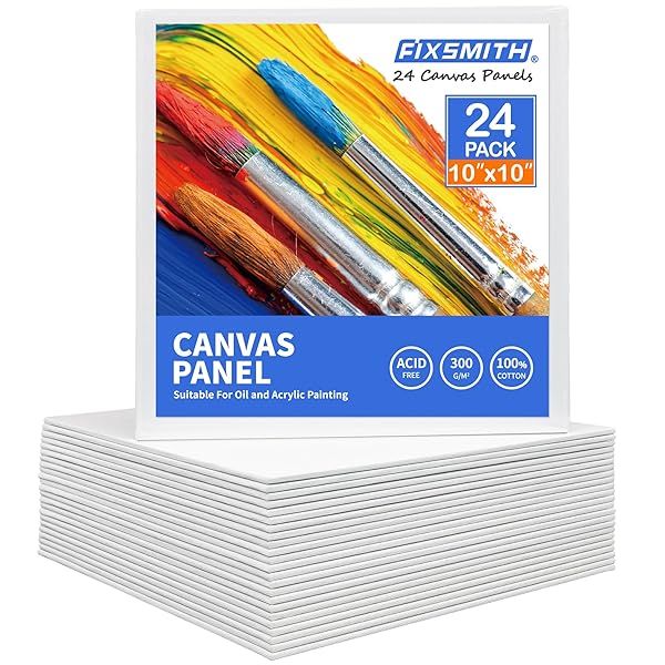 FIXSMITH 10x10 Inch Canvas Boards - 24 Pack of 100% Cotton Primed Blank Panels for Painting Art Supplies
