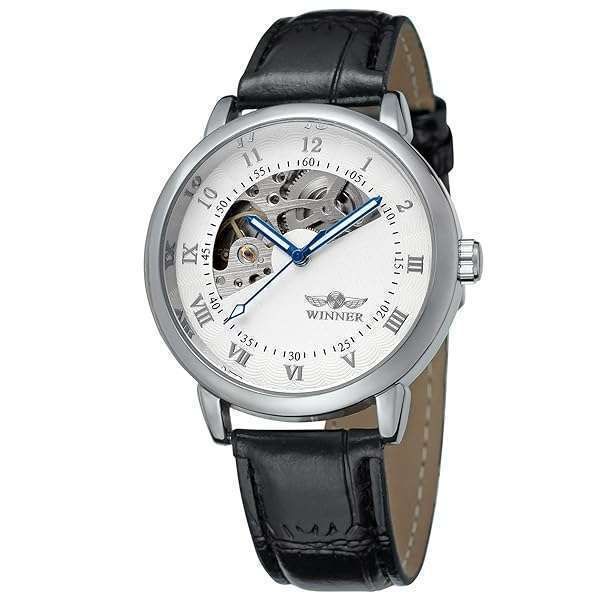 FOR SINING Men's Automatic Skeleton Watch - Classic Leather Strap Mechanical Timepiece