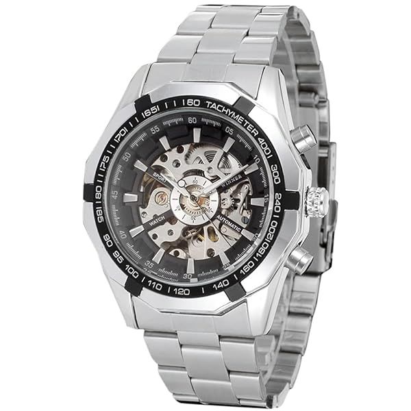 FOR SINING Men's Automatic Waterproof Skeleton Watch - Stylish Stainless Steel Bracelet
