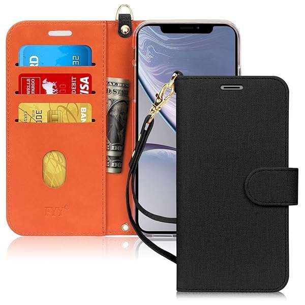 "FYY iPhone XR Case: Luxury PU Leather Wallet with Card Holder & Shockproof Protection - Dark Flip Folio 6.1" 2018"