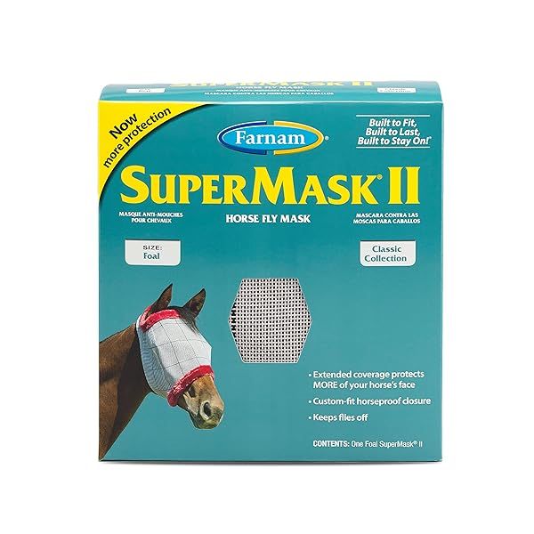Farnam SuperMask II Fly Mask for Foals - Full Face Coverage & Eye Protection from Insects