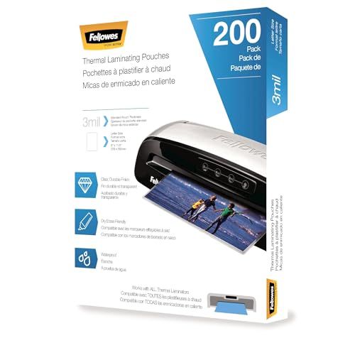 Fellowes 3mil Thermal Laminating Sheets, 200 Pack, Clear Letter Size Pouches (9x11.5) - Perfect for Home & Office Use!