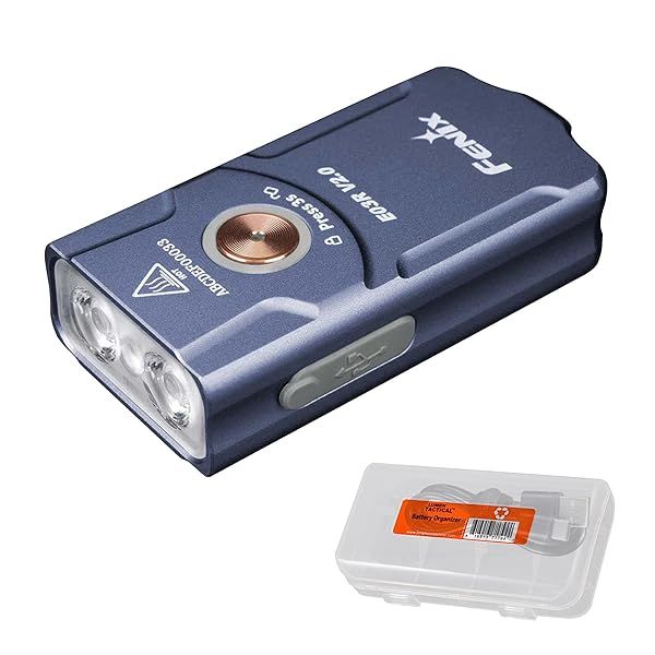 Fenix E03R v2.0 Keychain Flashlight: 500 Lumen USB-C Rechargeable EDC with Red LED & Lumentac Organizer - Blue Edition