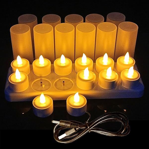 12 Rechargeable Flameless Tea Candles with Frosted Cups - Perfect for Valentine's Day, Christmas, Halloween & Weddings