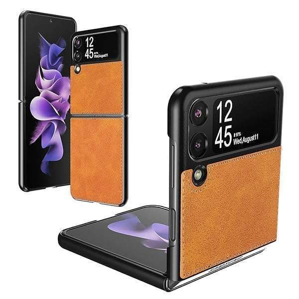 Buy Foluu Galaxy Z Flip 3 5G Case - Yellow Leather, Slim & Lightweight Hard PC Shell Cover for Samsung