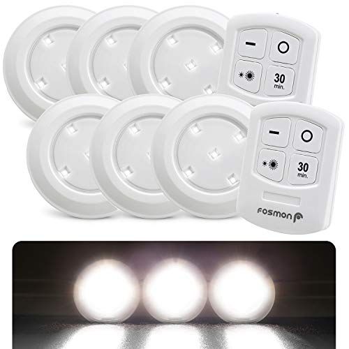 Fosmon Wireless LED Puck Light 6 Pack with Remote - Battery Operated Under Cabinet Lighting for Kitchen & Closet