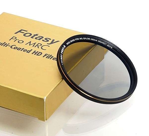 Fotasy 62mm Ultra Slim Circular Polarizing Filter - Nano Coated, Scratch Resistant, 18 Layers Multi-Coated Schott B270 Glass