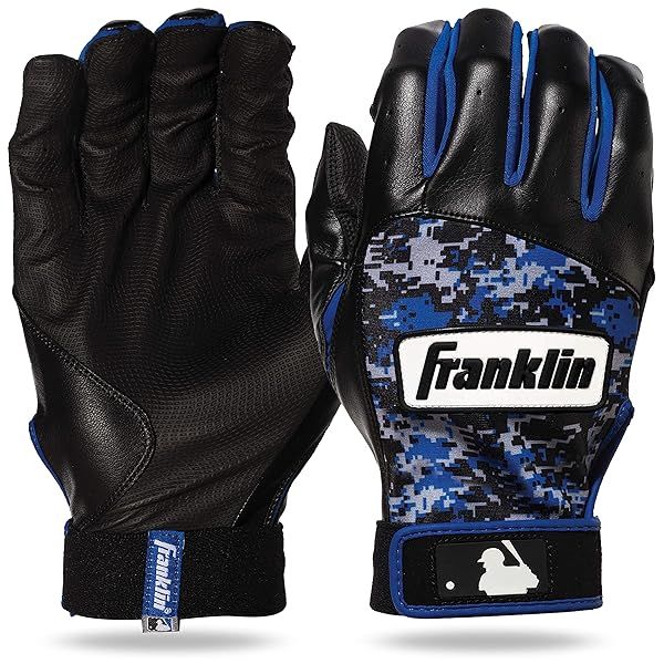 Franklin Sports MLB Digitek Baseball Batting Gloves - Gray/Black/Royal for Adults - Size Small