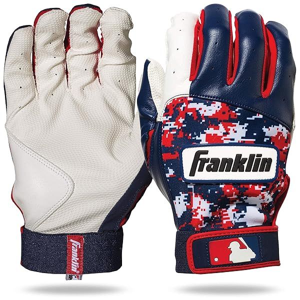 Franklin Sports MLB Digitek Baseball Batting Gloves - White/Navy/Red - Adult Small Size for Optimal Performance