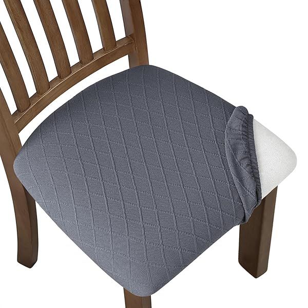 Fuloon Stretch Jacquard Chair Seat Covers Set of 6 - Washable Anti-Dust Gray Dining Chair Slipcovers