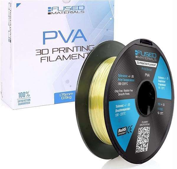 Fused Materials PVA 3D Printer Filament - Water Soluble, Dissolvable, 1.75mm, 0.5kg for 3D Printers & Pens
