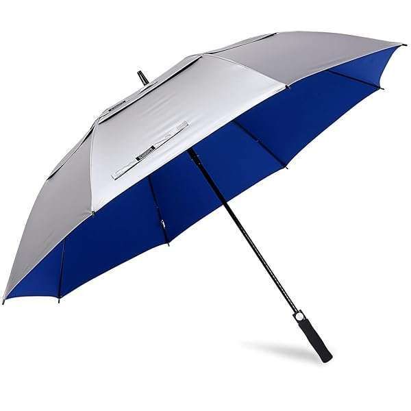 G4Free 68-Inch UV Protection Golf Umbrella - Auto Open, Windproof, Extra Large Double Canopy (Silver/Blue)