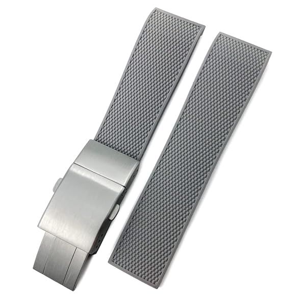 GC GUAN CHAO 19mm-21mm Waterproof Rubber Watch Strap for Longines Master & HydroConquest - Gray Folding Clasp Accessories
