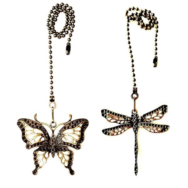 "GDQLCNXB 12" Ceiling Fan Pull Chain Set - Dragonfly & Butterfly Beaded Extenders for Lighting & Fans - 2 Pcs"