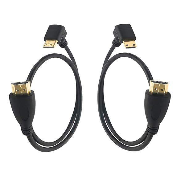 GINTOOYUN Mini HDMI to HDMI Adapter - 90 Degree Up/Down, 2-Pack, 19.7IN HDMI A Male to C Male