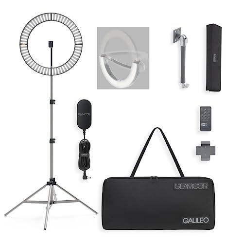GLAMCOR Galileo Pro Kit: Portable Foldable Ring Light for Content Creators - Adjustable Temp, Bluetooth, USB Fast-Charging & Remote Control