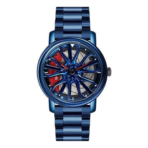 GORBEN Men's 3D Car Wheel Rotating Wrist Watch - Stylish Blue Timepiece for Auto Enthusiasts