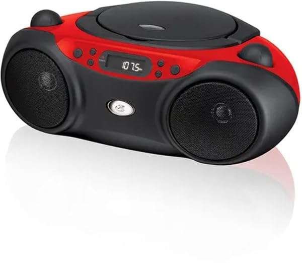 GPX Portable CD Boombox with AM/FM Radio & MP3 Line In - Red/Black | Top-Loading Music Player