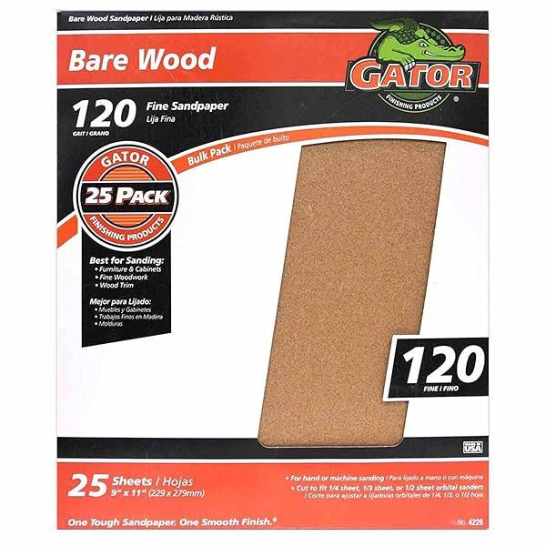 Buy Gator 9x11 Bare Wood Sanding Sheets 120 Grit - 25 Pack for Smooth Finishes