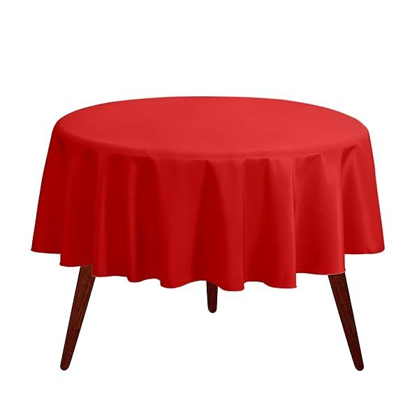 Gee Di Moda 90-Inch Red Round Tablecloth - Heavy Duty, Washable for Buffets, Weddings & Parties